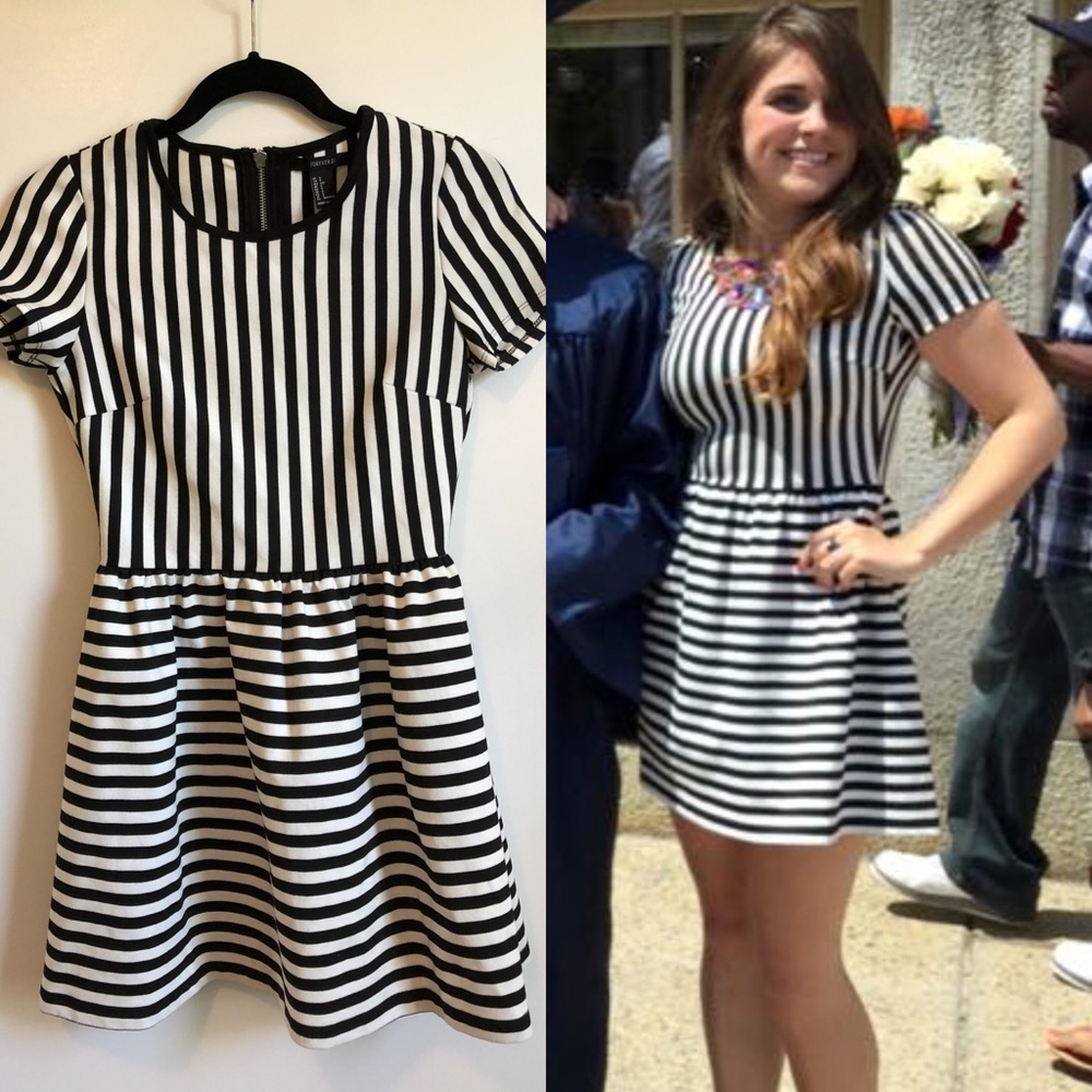 Black & White Striped Short Sleeve Babydoll Dress